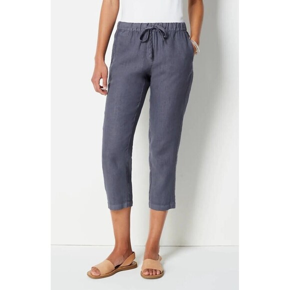J. Jill Pants - Pure J. Jill LP Petite Pants Garment Dyed Linen Crop Cropped Pockets Drawstring